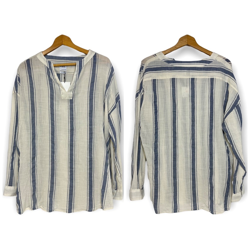Zara Men's 100% Cotton Notch Neck Long Sleeve Shirt SZ M (feels like L)